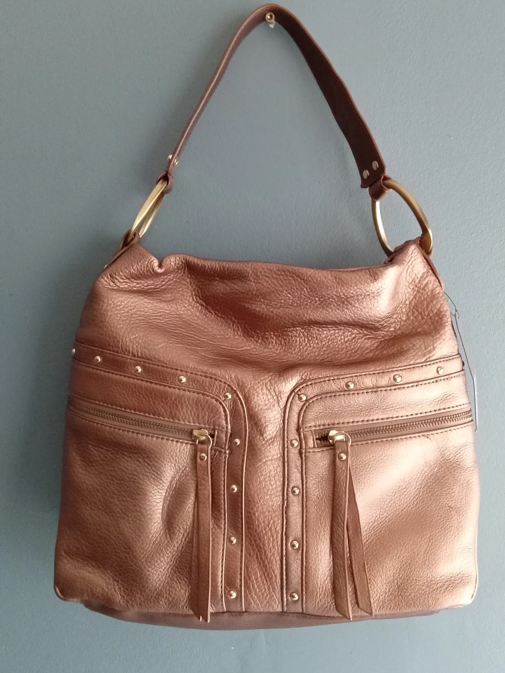 Kenneth Cole Reaction Bronze Metallic Hobo Shoulder Bag Studded Tassel NWT